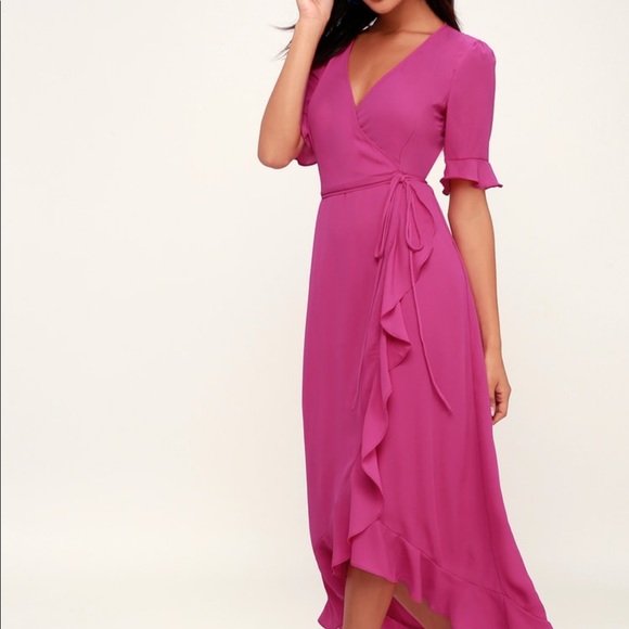 WILD WINDS MAGENTA HIGH-LOW WRAP DRESS - Picture 3 of 4